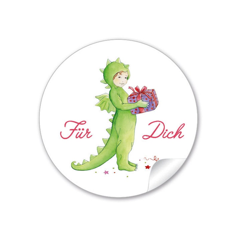 Geschenkaufkleber für ihren Kindergeburtstag 24 Sticker für Geschenke auch zur Geburt, Taufe Motiv: Drache Bild 1