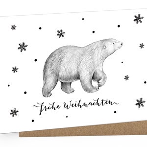 Grußkarte zu Weihnachten als Geschenk, Weihnachtsgrußkarte Klappkarte mit Umschlag Motiv: WEIHNACHTSKARTE RETRO EISBÄR weiß