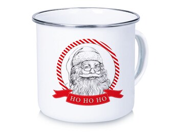 Taza esmaltada taza de café taza camper PAPÁ NOEL Papá Noel negro rojo blanco taza de camping para niños regalo de Navidad Vanlife