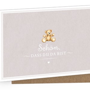 Baby Grußkarte karte zur Bekanntgabe einer Geburt als Geschenk, Babykarte A6 mit Umschlag Motiv:  Teddy Bär Beige