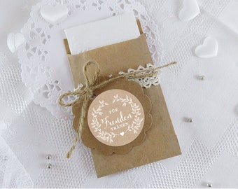 BAGS SET Tears of Joy Kraft Paper Look Twigs White Handkerchief • 24 Stickers + 24 Flat Bags • Wedding Baptism Guest Gift