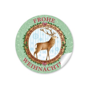 Weihnachtsaufkleber zur Weihnachtsdekoration von Geschenken, 24 Sticker "Hirsch Frohe Weihnachten"