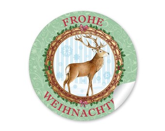 Weihnachtsaufkleber zur Weihnachtsdekoration von Geschenken, 24 Sticker "Hirsch Frohe Weihnachten"