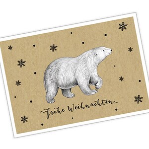 Postkarte zu Weihnachten als Geschenk, Weihnachtsgrußkarte Motiv: EISBÄR Senf gelb ocker