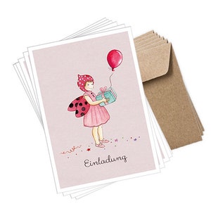 Postkarten Set zum Geburtstag als Glückwunschkarte oder Einladungskarte 6er Set mit Umschlag Motiv: Käfer
