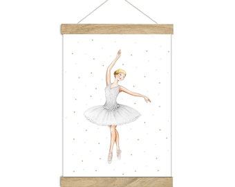 Poster BALLERINA BLONDE WHITE tutu ballerina dress DINA3 princess circus girl children's room dancer ballet kindergarten back to school