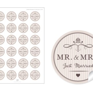 Geschenkaufkleber zur Hochzeit Mr. & Mrs. 24 Sticker DIY Hochzeitsdekoration von Geschenken, Taschentücher, Wunderkerzen, Reis als Etikett Bild 2