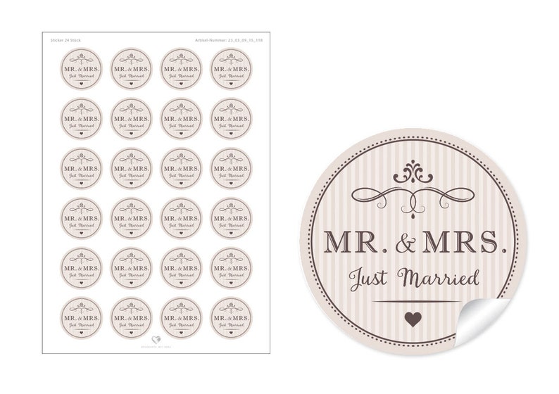 Geschenkaufkleber zur Hochzeit Mr. & Mrs. 24 Sticker DIY Hochzeitsdekoration von Geschenken, Taschentücher, Wunderkerzen, Reis als Etikett Bild 2