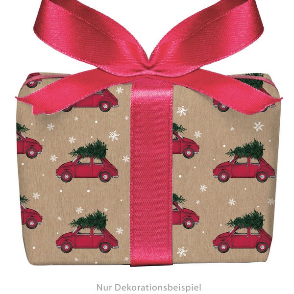 3 Bögen Geschenkpapier AUTO TANNENBAUM Kraftpapier Look Natur Weihnachten Weihnachtspapier Advent PEFC zertifiziertes Papier, 50 x 70 cm