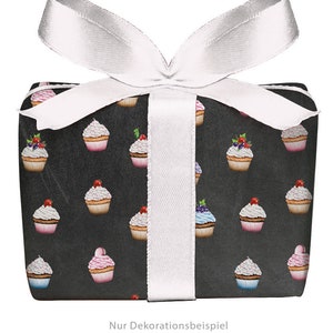 3 Bögen Geschenkpapier CUPCAKE schwarz Kreidetafel Look, Geschenk, Rezeptbuch, Notitzbuch, 50x70 cm gedruckt auf PEFC™ zertifiziertem Papier
