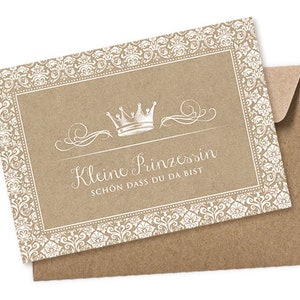 Baby Postkarte zur Bekanntgabe einer Geburt als Geschenk, Babykarte A6 mit Umschlag Motiv: KRONE Kraftpapierkarton