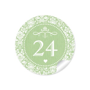 Christmas stickers Advent calendar numbers for Christmas decoration of gifts and Advent calendars 24 stickers Motif: ORNAMENTS Green