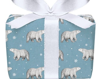 Set 3 Bögen EISBÄR BLAU Weihnachtsgeschenkpapier, Geschenkpapier Weihnachten, Adventskalender, PEFC zertifiziertes Papier, 50 x 70 cm