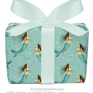 3 Bögen Geschenkpapier MEERJUNGFRAU TÜRKIS mermaid Kindergeburtstag 50x70 cm, PEFC™ zertifiziertes Papier