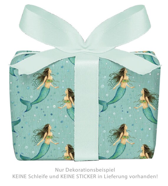 3 Bögen Geschenkpapier MEERJUNGFRAU TÜRKIS mermaid Kindergeburtstag 50x70 cm, PEFC™ zertifiziertes Papier