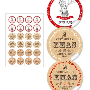 Weihnachtsaufkleber zur Weihnachtsdekoration von Geschenken, 24 Sticker HIRSCH Rot zu Weihnachten Bild 1