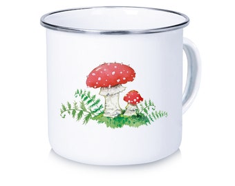 Enamel cup coffee mug MUSHROOM fly agaric red white lucky mushroom camping cup Christmas gift coffee cup Vanlife back to school children