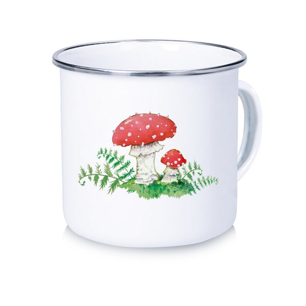 Emaille Tasse Kaffee Becher PILZ Fliegenpilz rot weiß Glückspilz Campingtasse Weihnachtsgeschenk Kaffeetasse Vanlife Schulanfang Kinder