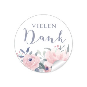 24 Sticker DIY VIELEN DANK Blumen Blüten Zweige rosa grau weiß grün Hochzeit Gastgeschenke Hochzeitsdekoration Taschentücher
