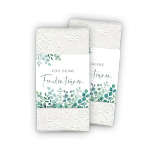 Freudentränen Taschentücher Banderole + Klebepunkte zum verschließen - Hochzeit Eukalyptus greenery Boho Vintage Gastgeschenke Trauung
