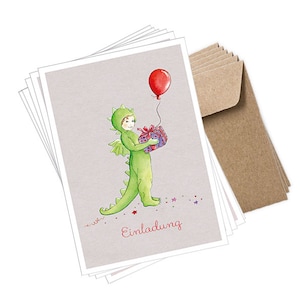 Postkarten Set zum Geburtstag als Glückwunschkarte oder Einladungskarte "Einladung" 6er Set mit Umschlag Motiv: Drache