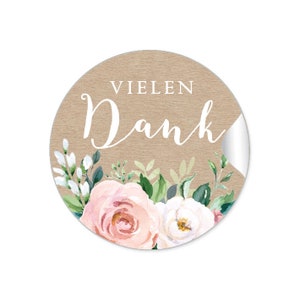 24 Sticker DIY VIELEN DANK Kraftpapier Look Rosen apricot weiß grün Eukalyptus Hochzeit Gastgeschenke Hochzeitsdekoration Taschentücher