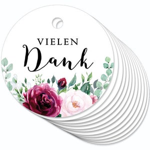 12 ANHÄNGER Vielen Dank • Rosen rot weiß Boho • Hängeetiketten Geschenkanhänger Papieranhänger Etiketten Gastgeschenk Hochzeit