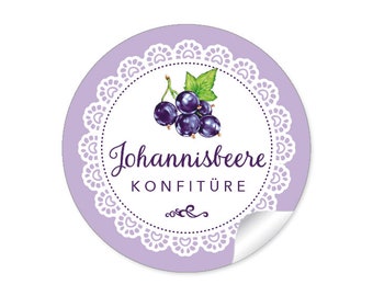 Marmeladen Etikett für Gläser, 24 Sticker "Johannisbeere" für selbstgemachte Konfitüre zur Hochzeit, Taufe oder als Weihnachtsgeschenk