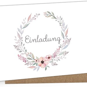 Einladungskarte KRANZ BLÜTEN PASTELL • Klappgrußkarte Grußkarte zur Hochzeit Taufe mit Kraftpapier Umschlag