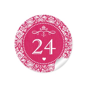 Christmas stickers Advent calendar numbers for Christmas decoration of gifts and Advent calendars 24 stickers motif: ORNAMENTS Fuchsia Red