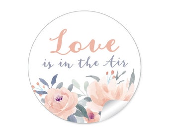 24 STICKER Geschenkaufkleber zur Hochzeit "Love ist in the Air" -  Blüten apricot orange grau weiß