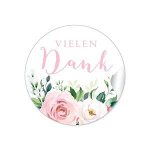 24 Sticker DIY VIELEN DANK Zweige Rosen rosa weiß grün Eukalyptus Hochzeit Gastgeschenke Hochzeitsdekoration Taschentücher