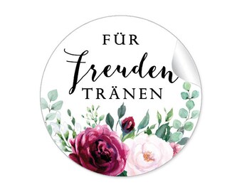 24 Sticker FÜR FREUDEN TRÄNEN schwarz rot rosa grün Zweige Eukalyptus Hochzeit Hochzeitsdekoration Geschenke Gastgeschenke Taschentücher