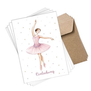6er Set mit Umschlag: Postkarten BALLERINA ROSA zum Kindergeburtstag Geburtstag als Glückwunschkarte Einladungskarte