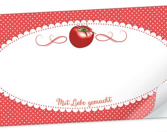 Küchen Aufkleber "Tomate Rot" mit Freitextfeld, 10 Sticker rechteckig groß zum etikettieren von Gläser, Flaschen und Papiertüten