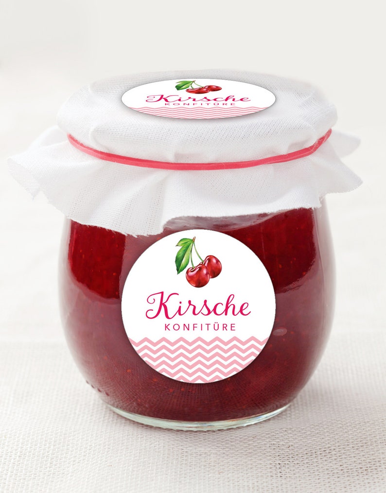 Itenga 24x Aufkleber 'Kirsche' Für Marmeladengläser – Ø 4 Cm, Selbstklebend Mit Schutzlack