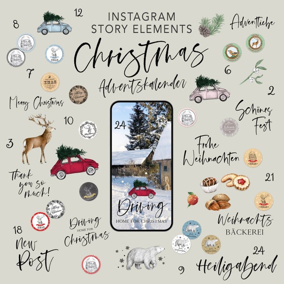 200 Instagram Story Elements CHRISTMAS ADVENT CALENDAR for Ig Stories  Digital Blogger Influencer Wichtelpost Advent Competition Clip Art - Etsy