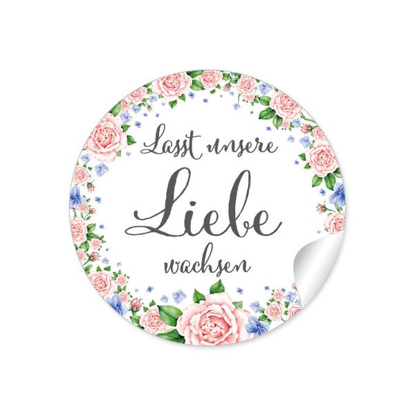 Geschenkaufkleber zur Hochzeit "Lasst unsere Liebe wachsen" Kranz Grün 24 Sticker DIY Hochzeitsdekoration von Geschenken, Tüten, Samen