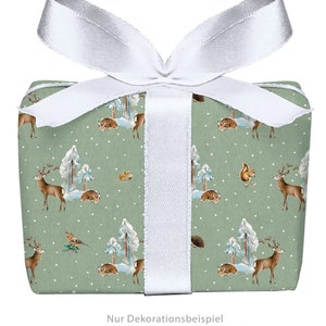 3 Bögen Weihnachten Geschenkpapier WINTERWALD grün Wintertiere, Weihnachtsgeschenke, Adventskalender, PEFC™ zertifiziertes Papier, 50x70 cm,