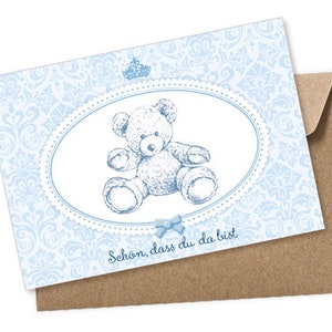 Baby Postkarte TEDDY zur Bekanntgabe einer Geburt als Geschenk, Babykarte A6 mit Umschlag