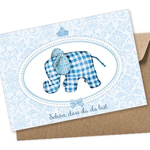 Baby Postkarte ELefant zur Bekanntgabe einer Geburt als Geschenk, Babykarte A6 mit Umschlag