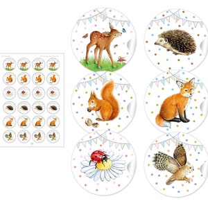 Geschenkaufkleber für ihren Kindergeburtstag 24 Sticker für Geschenke auch zur Geburt, Taufe Motiv: Waldtiere