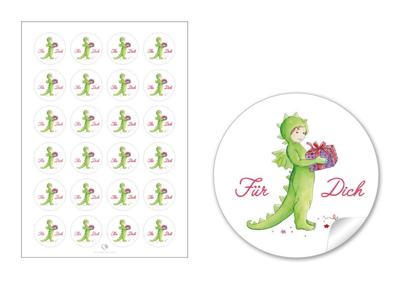 Geschenkaufkleber für ihren Kindergeburtstag 24 Sticker für Geschenke auch zur Geburt, Taufe Motiv: Drache Bild 2