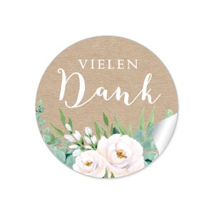 24 Sticker DIY VIELEN DANK Kraftpapier Look Rosen weiß grün Eukalyptus Zweige Hochzeit Gastgeschenke Hochzeitsdekoration Taschentücher