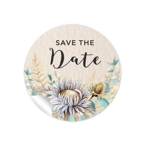 24 Aufkleber Save the Date für Hochzeits-Karten beige Eukalyptus Trockenblume Pampas Lagurus Samt Gras Silberdistel Boho Green Gastgeschenk