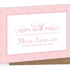 Baby Grußkarte karte zur Bekanntgabe einer Geburt als Geschenk, Babykarte A6 mit Umschlag Motiv:  KRONE Rosa