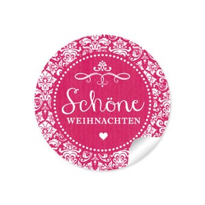 Weihnachtsaufkleber zur Weihnachtsdekoration von Geschenken, 24 Sticker "SCHÖNE WEIHNACHTEN" Fuchsia