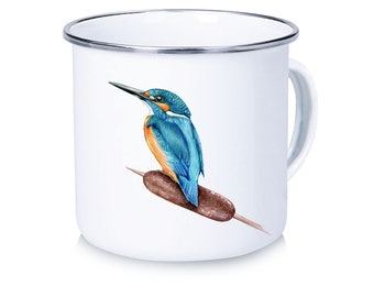 Enamel Cup Coffee Mug Camper Cup Garden Kingfisher Domestic Birds for Children Christmas Tea Cup Outdoor Camping Cup Vanlife