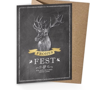 Grußkarte zu Weihnachten als Geschenk, Weihnachtsgrußkarte Klappkarte mit Umschlag Motiv: WEIHNACHTSKARTE HIRSCH