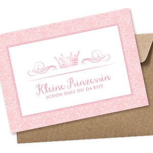 Baby Postkarte Krone zur Bekanntgabe einer Geburt als Geschenk, Babykarte A6 mit Umschlag • Rosa
